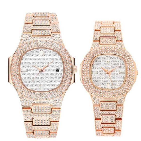18K Gold Full Dimaond Couple Watch - luxury-watch-resell